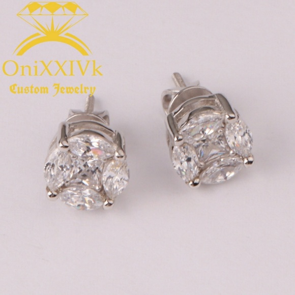 Iced Out Custom 925 Silver Studded Earrings - Picture 1 of 2